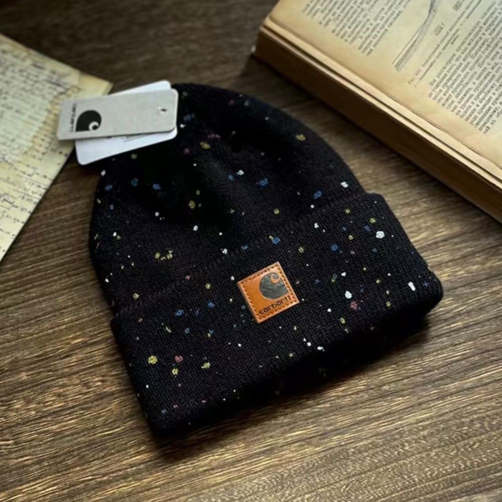 Black - Carhartt Inkjet Paint Splatter Knitted Cuffed Beanie Hat - Picture 2 of 2